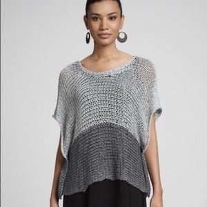 Eileen Fisher Grey Loose Weave Boxy Sweater XL Italian Yarn